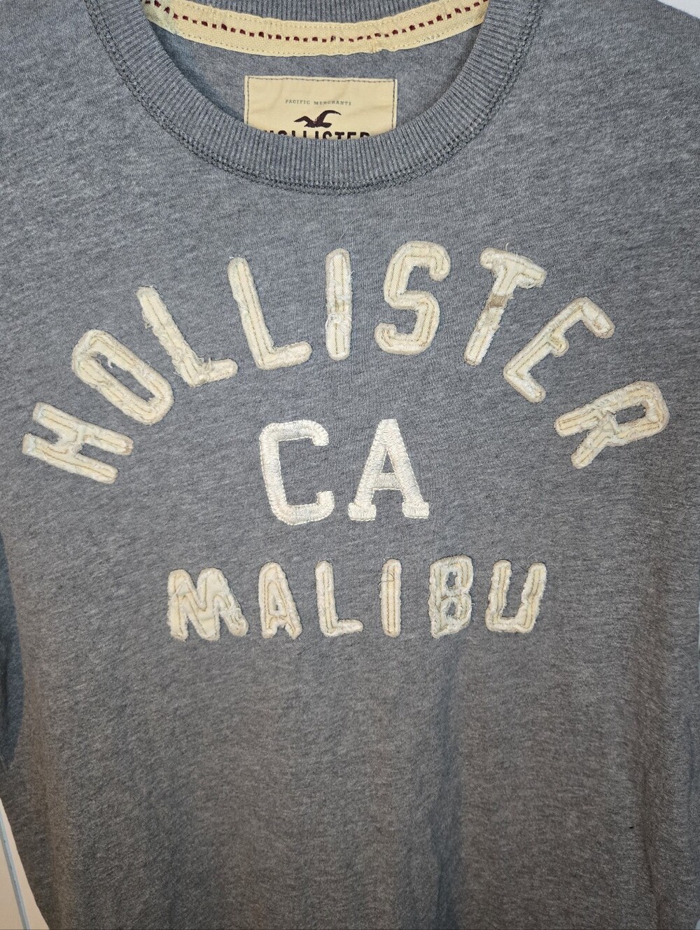 Y2K Hollister CA Malibu Applique T Shirt Mens XL Grey Short Sleeve Surf Graphic